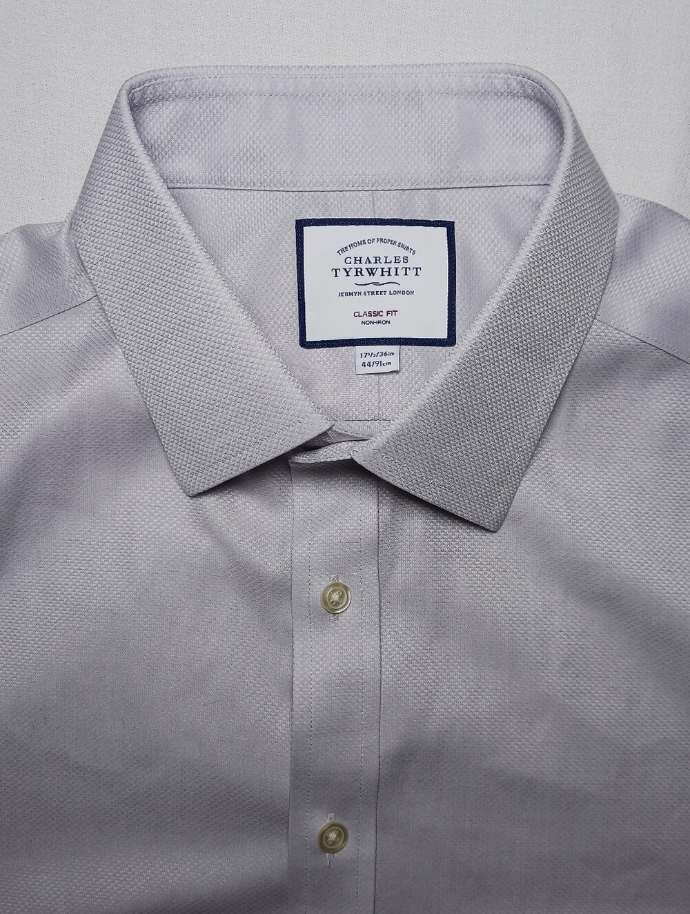 Charles Tyrwhitt Mens Classic Fit Dress Shirt XL 17.5-36 Light Grey Textured